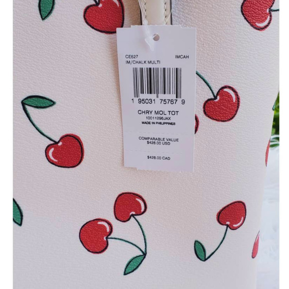 New 🎀 Coach Cherry heart Print Mollie leather Tote Bag Laptop Bag - Picture 5 of 5